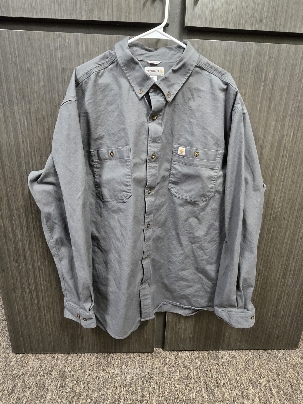 Carhartt Men's 3XL Relaxed Fit Gray Button Down Work Shirt Long Sleeve